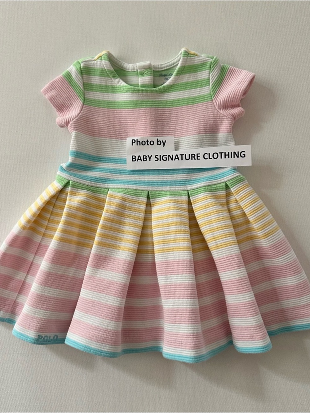 Ralph Lauren 9 Months Baby Girl Pastel Striped Pleated Dress Party Spring Summer